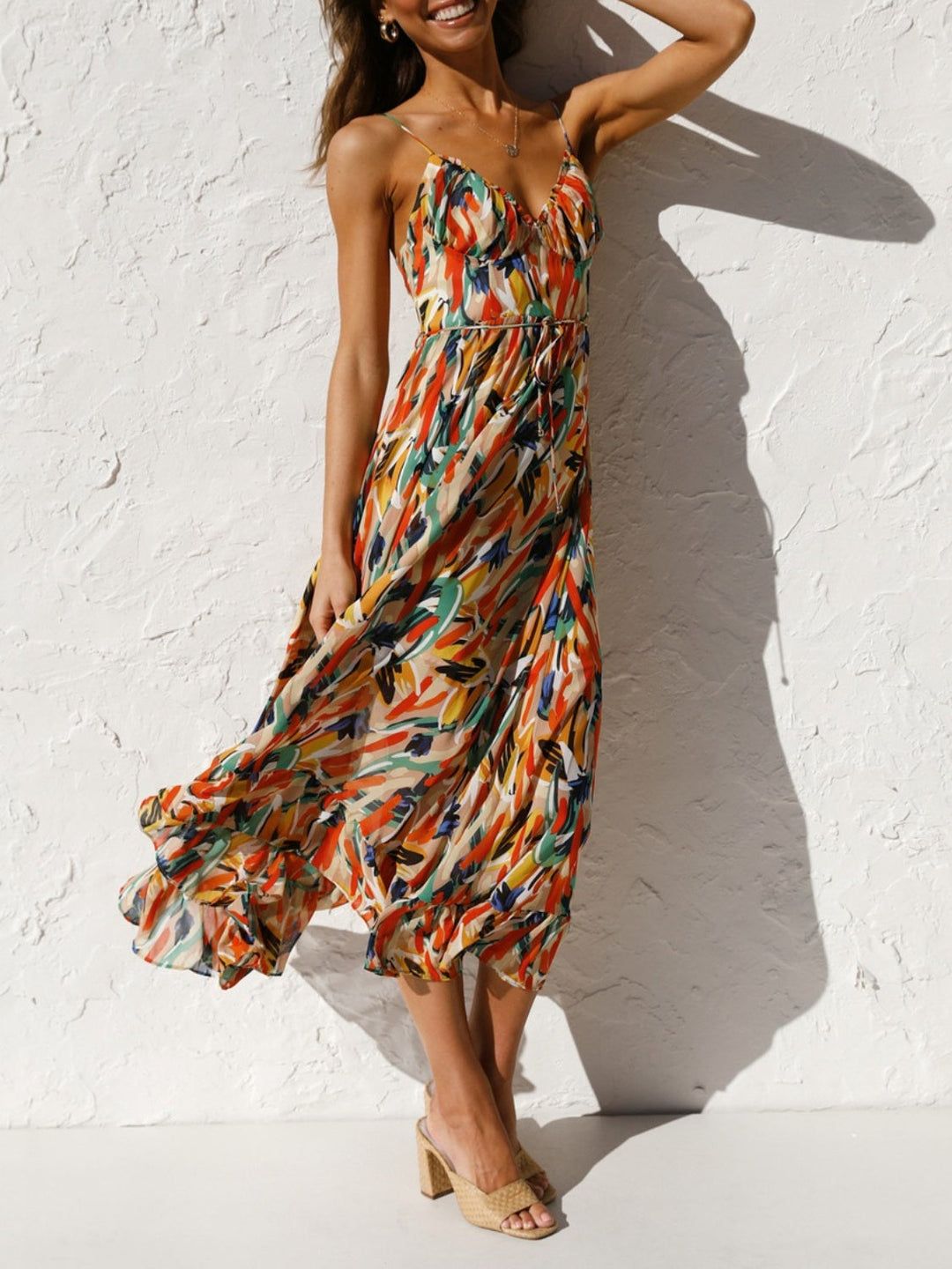 Printed Sleeveless Midi Cami dress by BlakWardrob