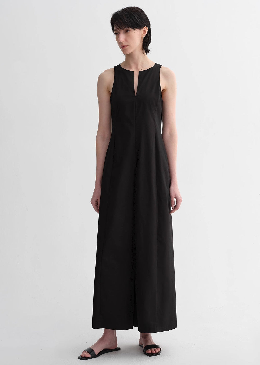 Micro-cocoon-shaped I-shaped pleated V-neck commuting slim-fitting split vest dress for women by Firelady Fur