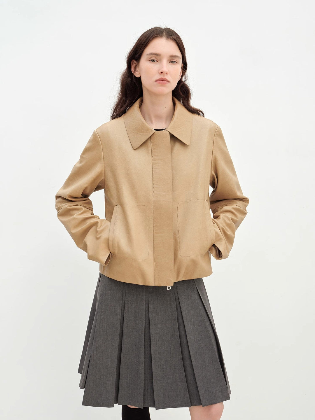 "Miss Sven" Lapel Two-tone Wax Sheepskin Short Jacket Leather Coat Women by Firelady Fur
