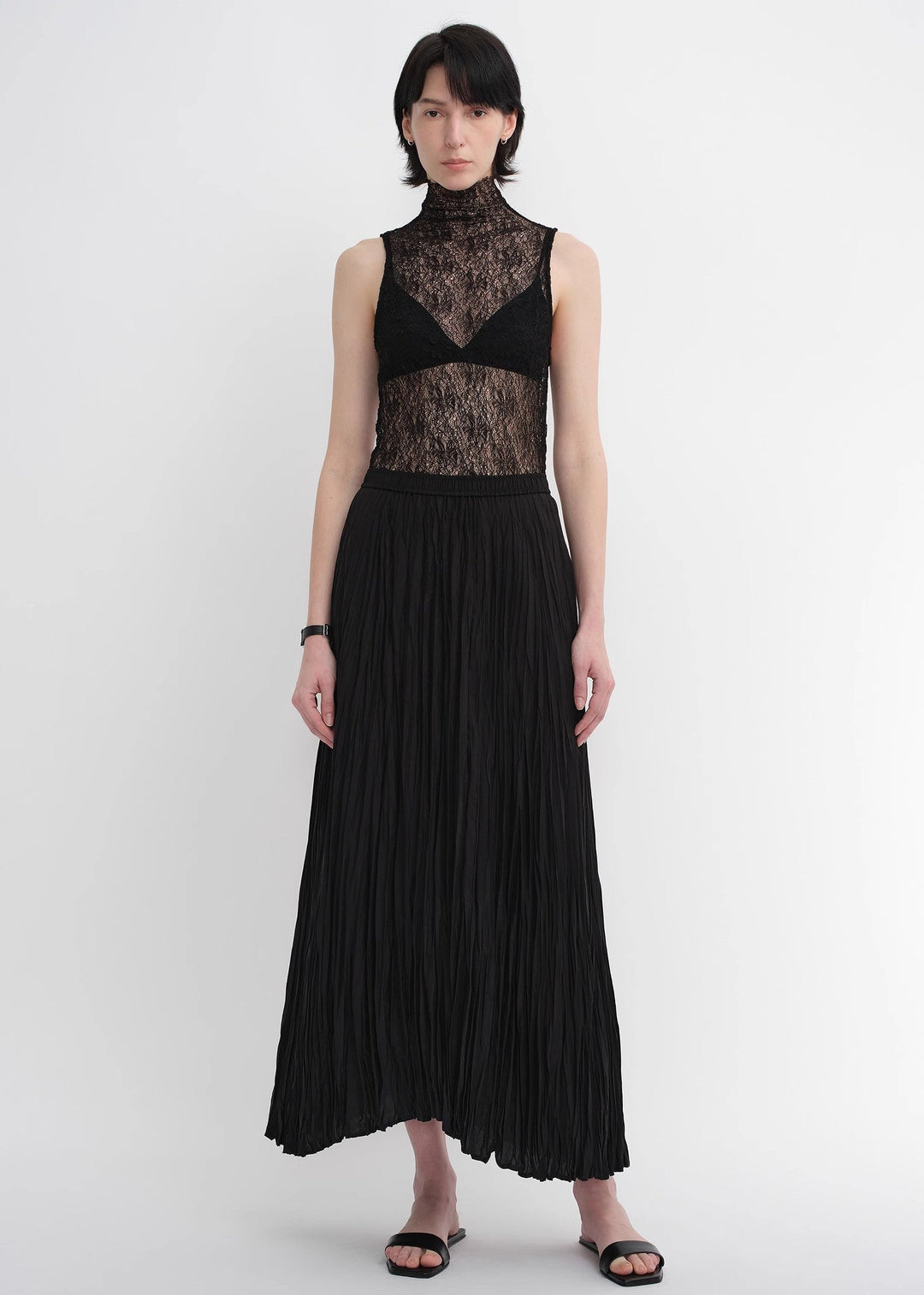 Mulberry silk custom pleated irregular hem skirt for women by Firelady Fur