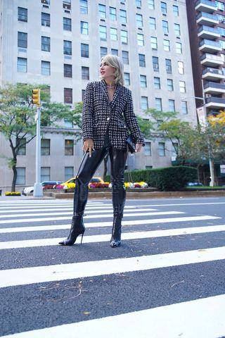 Black & White Tweed Checkers Blazer by Le Réussi®