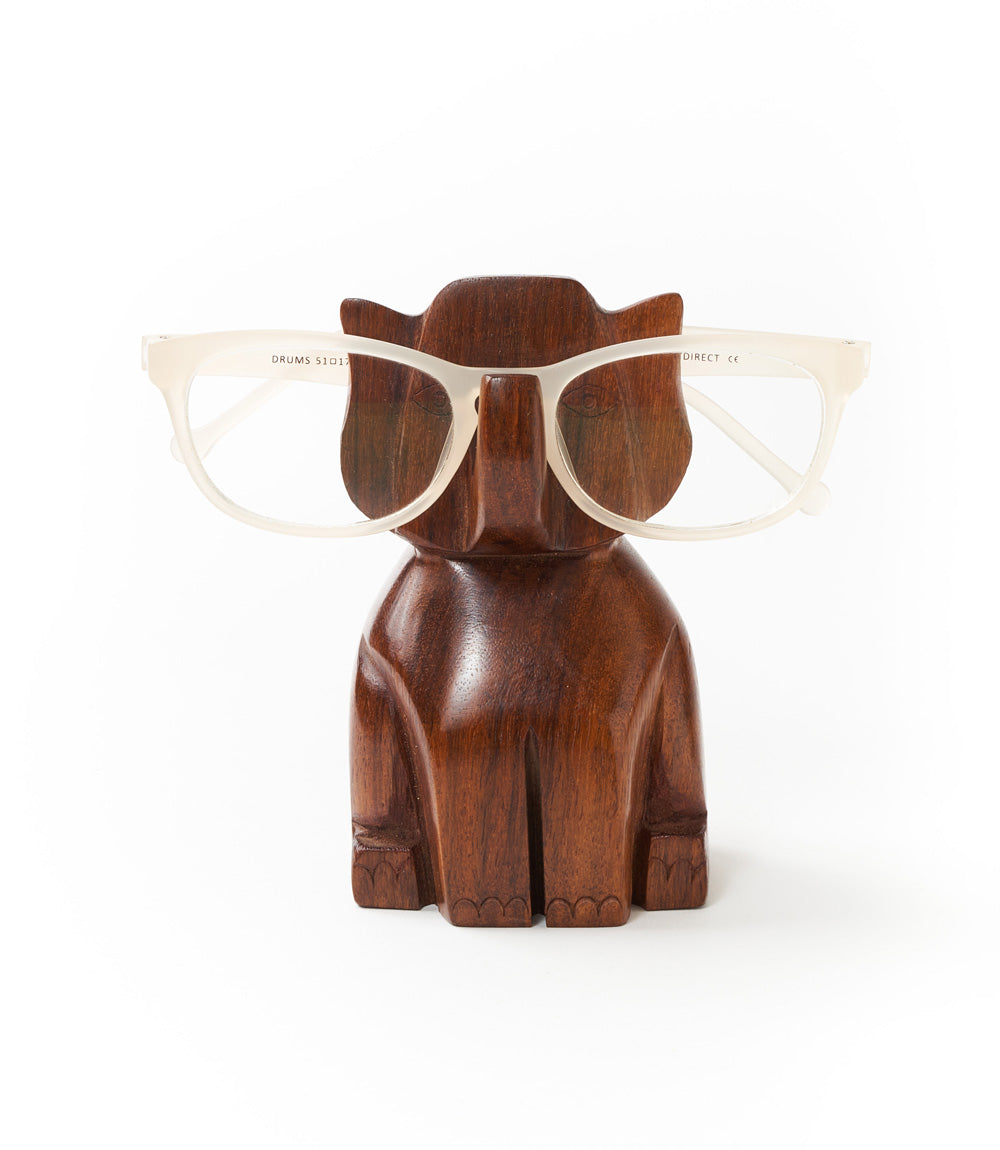 Trunk Up Elephant Eyeglass Holder Stand - Hand Carved Wood by Matr Boomie