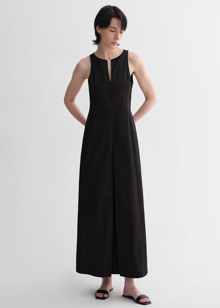 Micro-cocoon-shaped I-shaped pleated V-neck commuting slim-fitting split vest dress for women by Firelady Fur