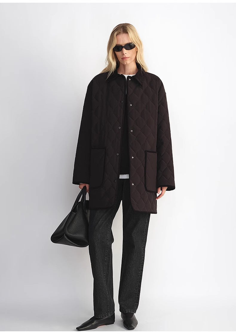 "Diamond Texture" Splicing Lapel 90 White Goose Down Barn Jacket Down Jacket Women by Firelady Fur