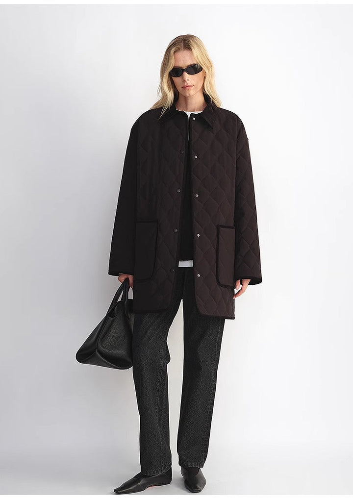 "Diamond Texture" Splicing Lapel 90 White Goose Down Barn Jacket Down Jacket Women by Firelady Fur