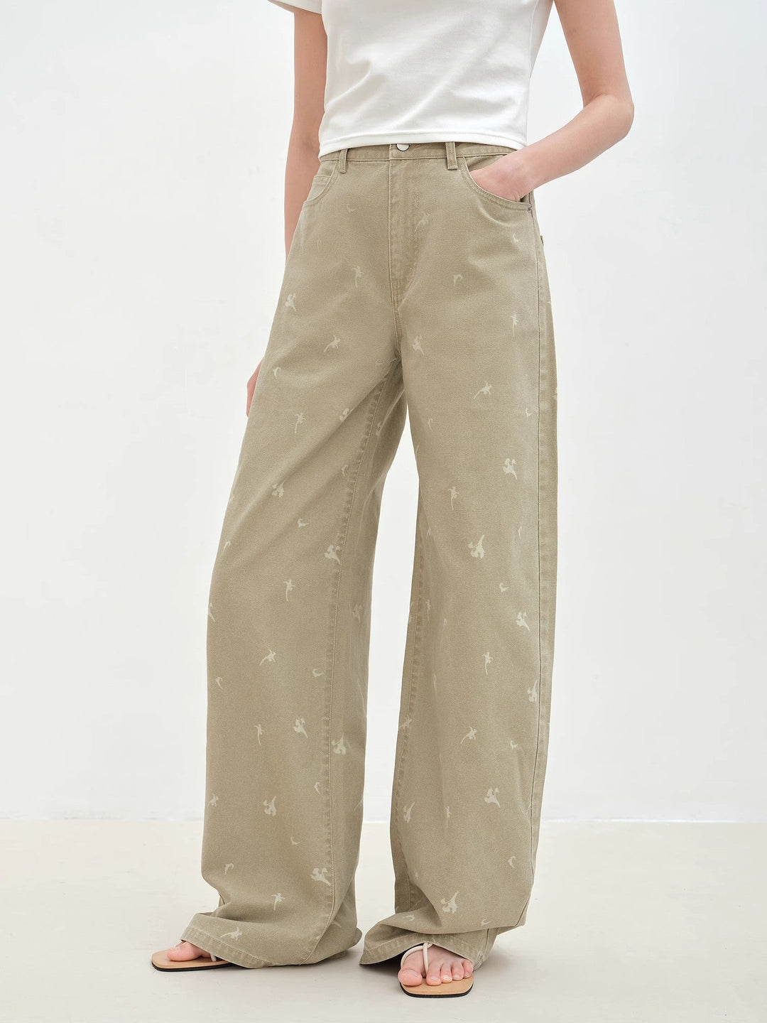 "Carol Pie" loose high-waisted wide-leg calla lily print jeans for women by Firelady Fur