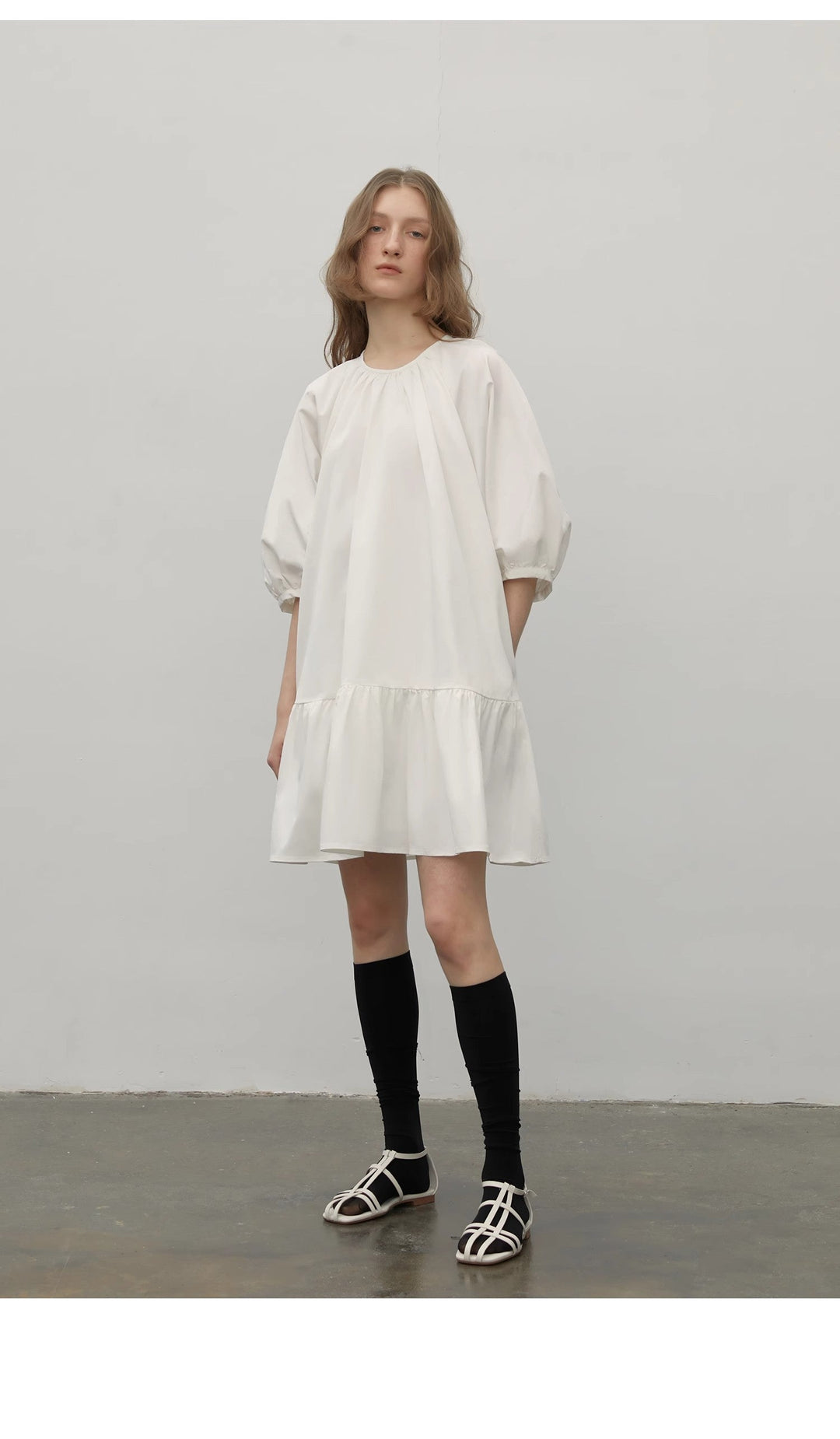 "Dream Island" Hepburn style white dress temperament high-end puff sleeve dress for women by Firelady Fur