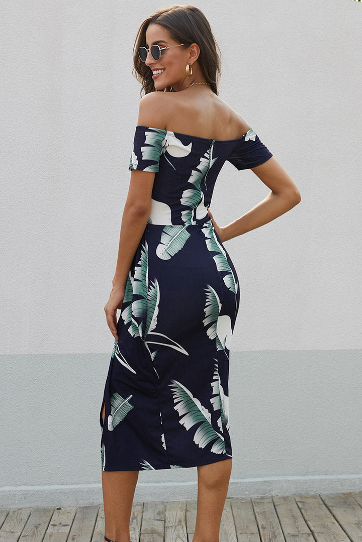 Slit Printed Off-Shoulder Midi Dress by Coco Charli