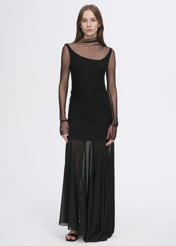 Double-layer transparent oblique collar pinched pleat half-high collar slim fit fake two-piece knitted T-shirt tops for women by Firelady Fur