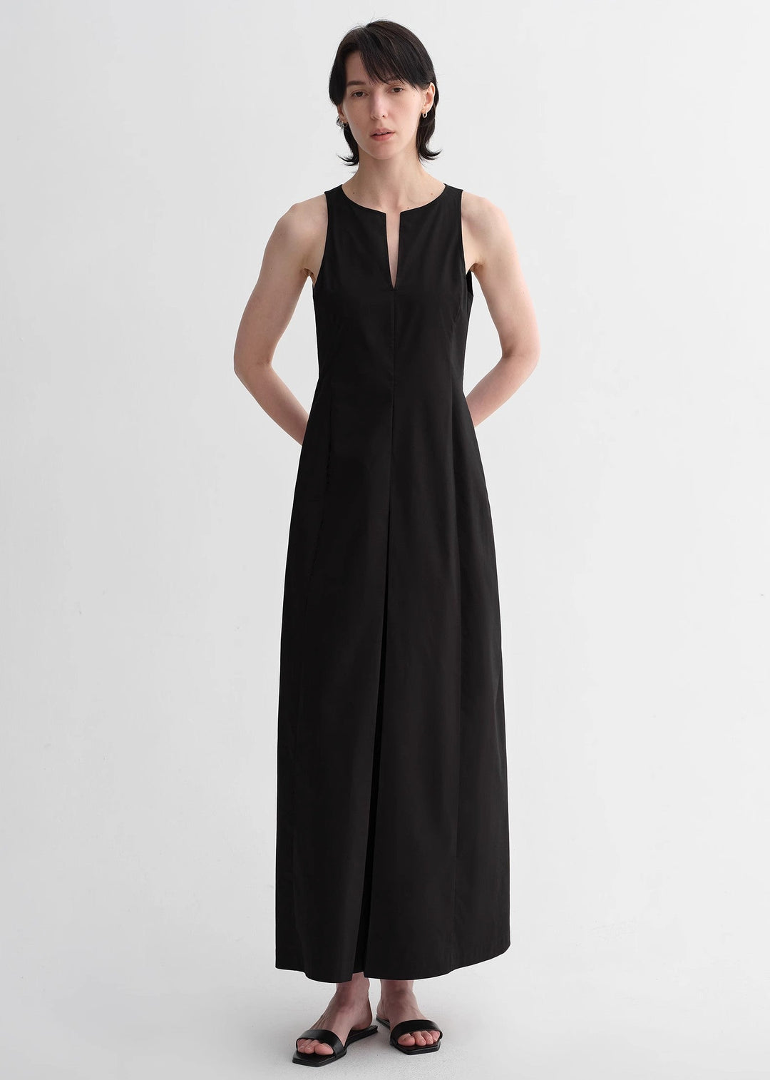 Micro-cocoon-shaped I-shaped pleated V-neck commuting slim-fitting split vest dress for women by Firelady Fur