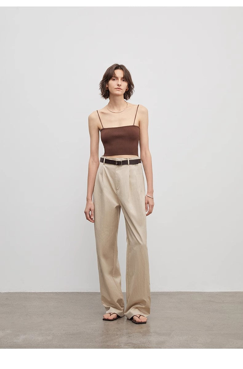 Spliced double-pleat wide-leg trousers straight-leg trousers for women by Firelady Fur