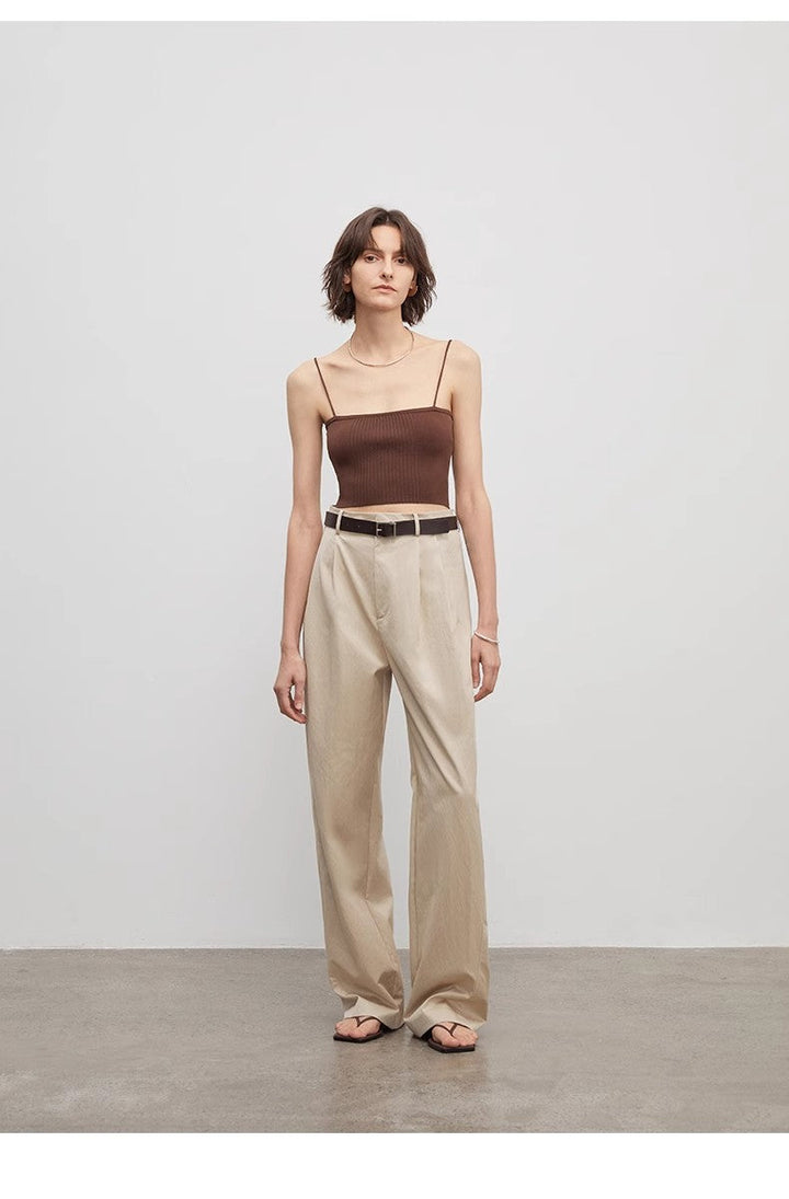 Spliced double-pleat wide-leg trousers straight-leg trousers for women by Firelady Fur