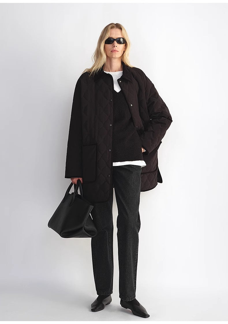 "Diamond Texture" Splicing Lapel 90 White Goose Down Barn Jacket Down Jacket Women by Firelady Fur