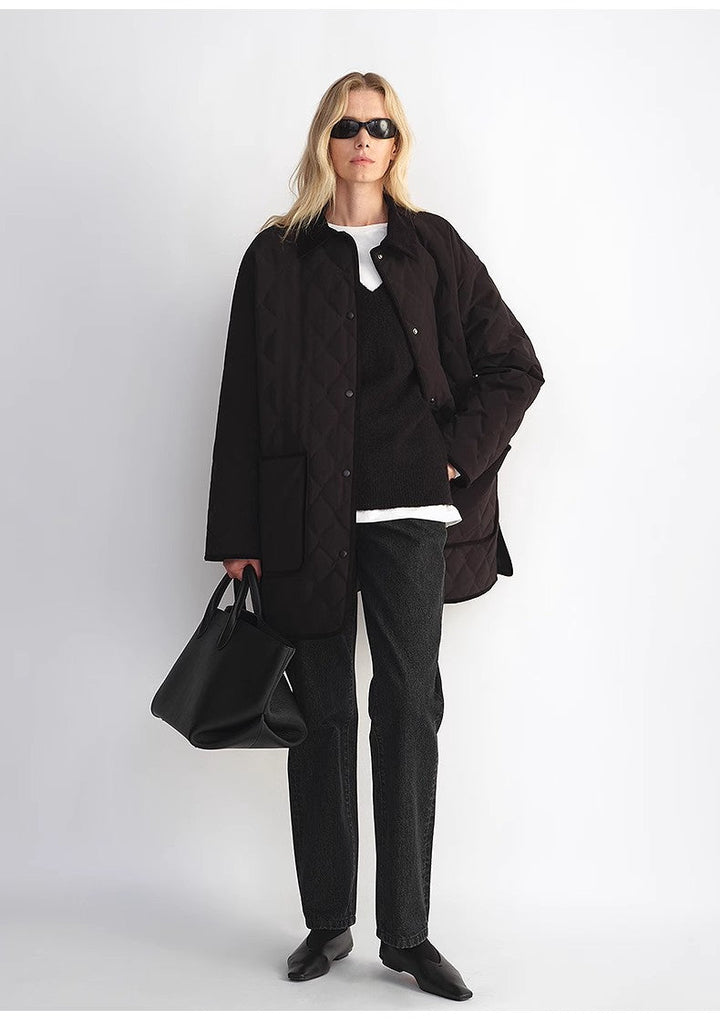 "Diamond Texture" Splicing Lapel 90 White Goose Down Barn Jacket Down Jacket Women by Firelady Fur