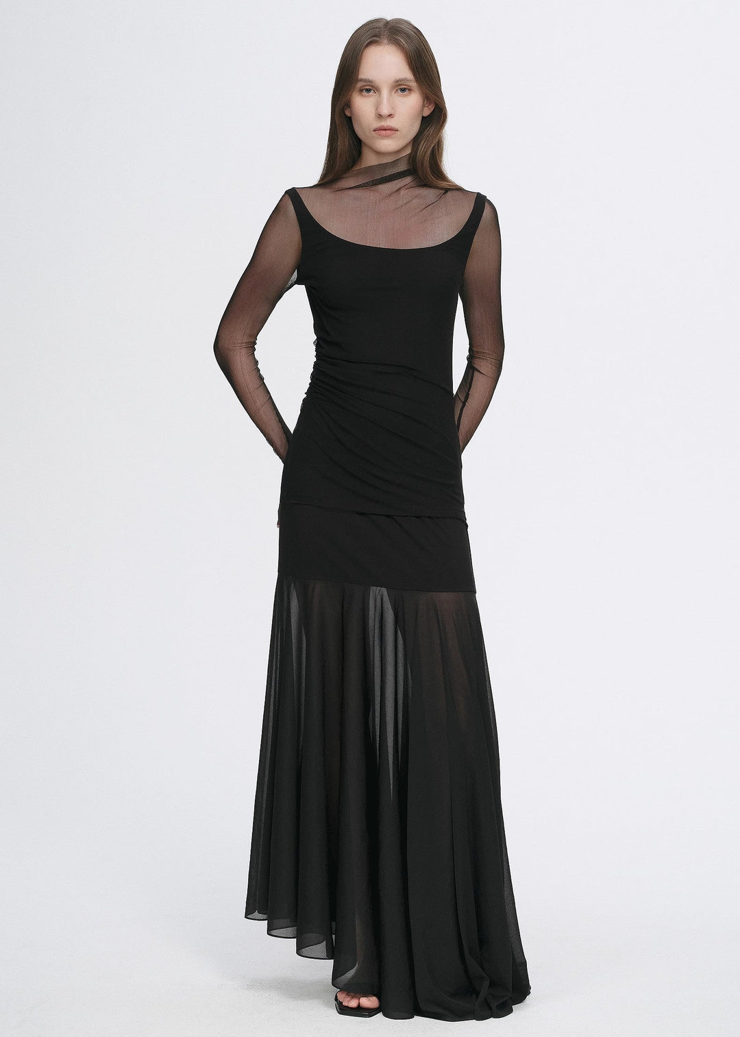 Double-layer transparent oblique collar pinched pleat half-high collar slim fit fake two-piece knitted T-shirt tops for women by Firelady Fur