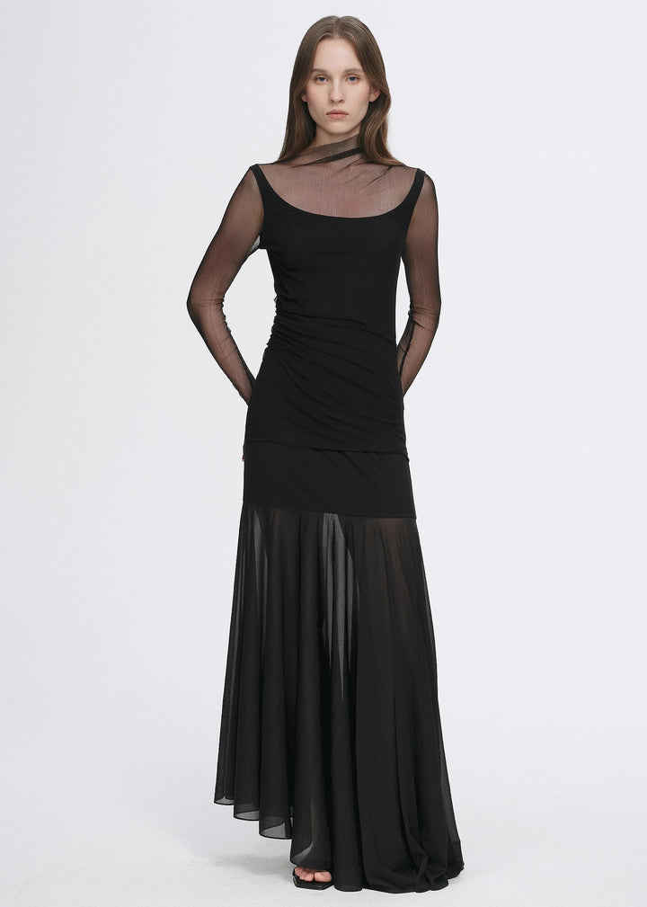 Double-layer transparent oblique collar pinched pleat half-high collar slim fit fake two-piece knitted T-shirt tops for women by Firelady Fur