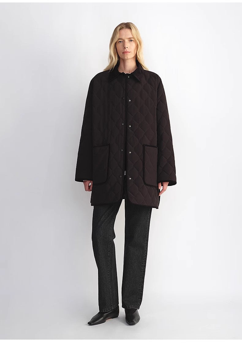 "Diamond Texture" Splicing Lapel 90 White Goose Down Barn Jacket Down Jacket Women by Firelady Fur