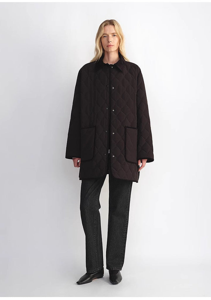 "Diamond Texture" Splicing Lapel 90 White Goose Down Barn Jacket Down Jacket Women by Firelady Fur