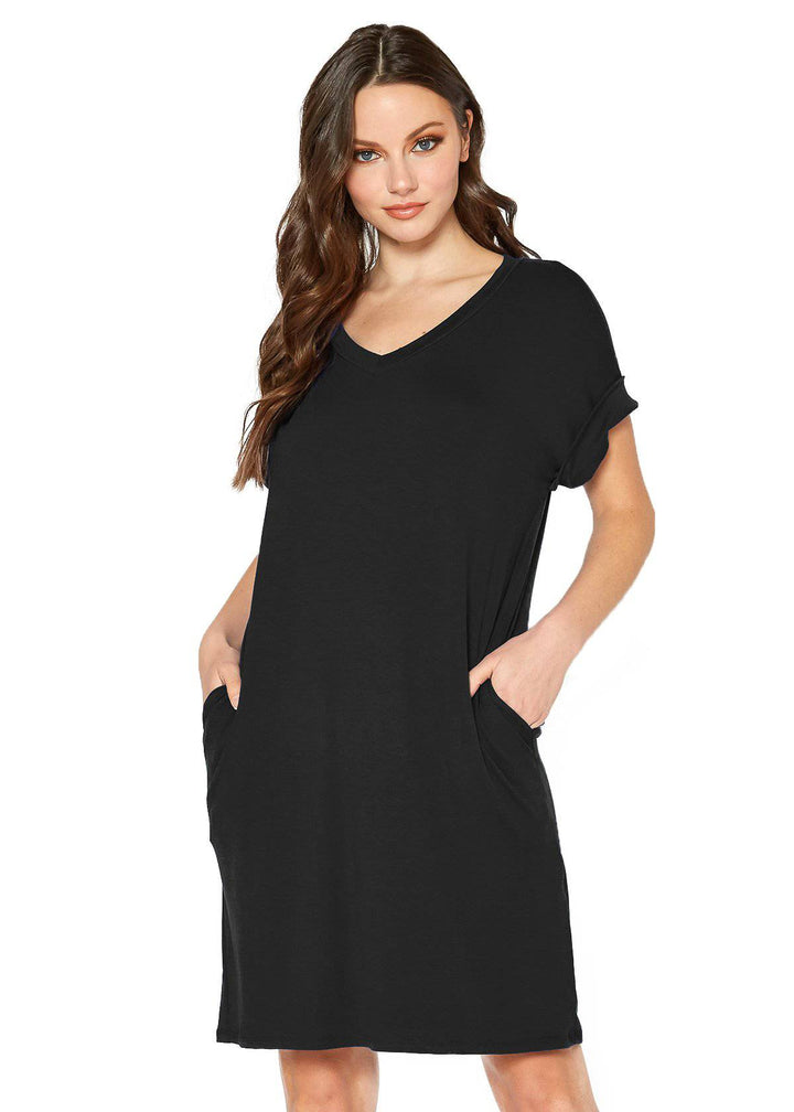 Women's Round Neck T-shirt Dress With Pockets