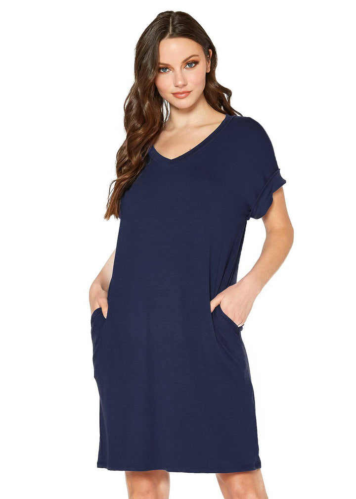 Women's Round Neck T-shirt Dress With Pockets