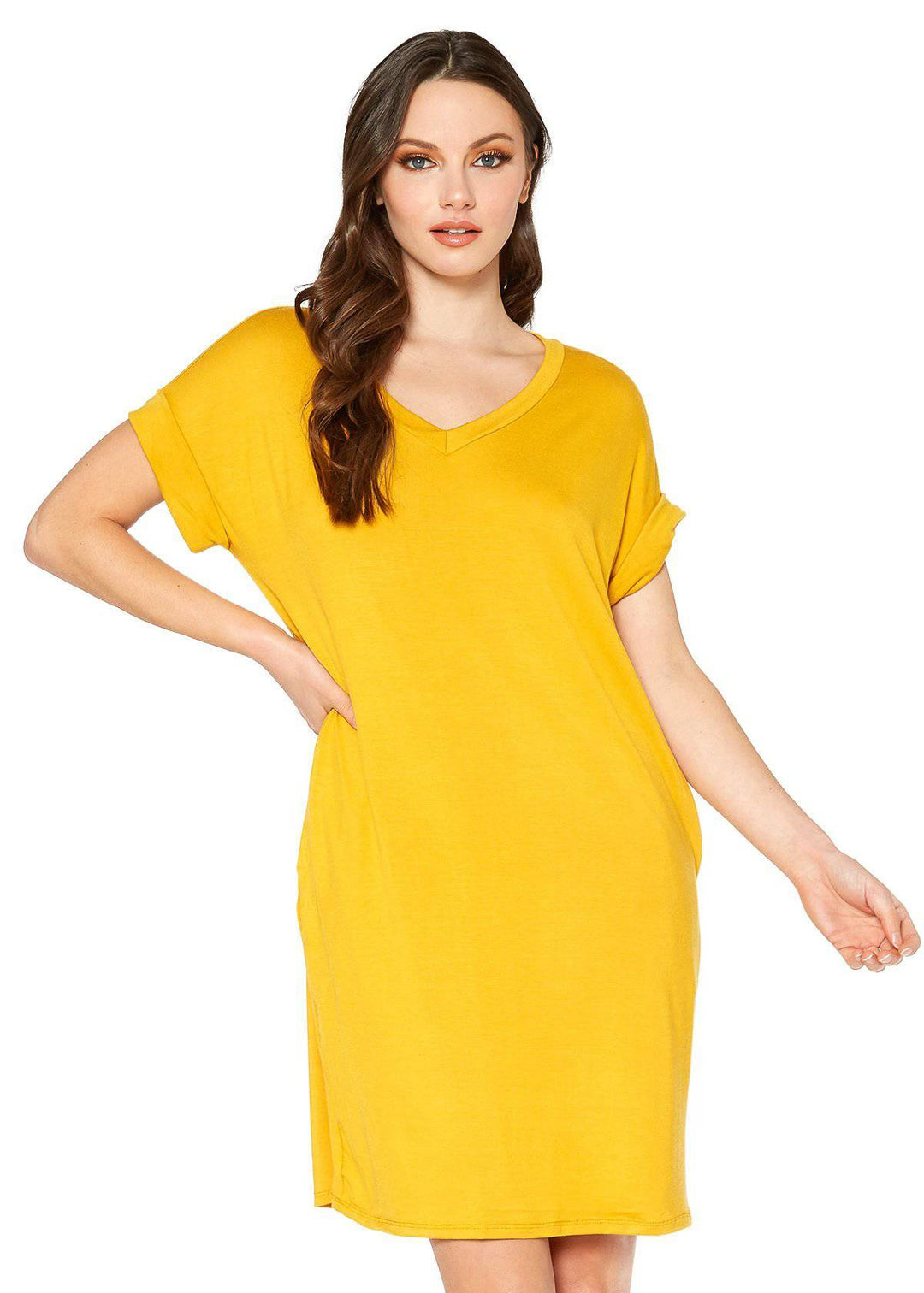 Women's Round Neck T-shirt Dress With Pockets