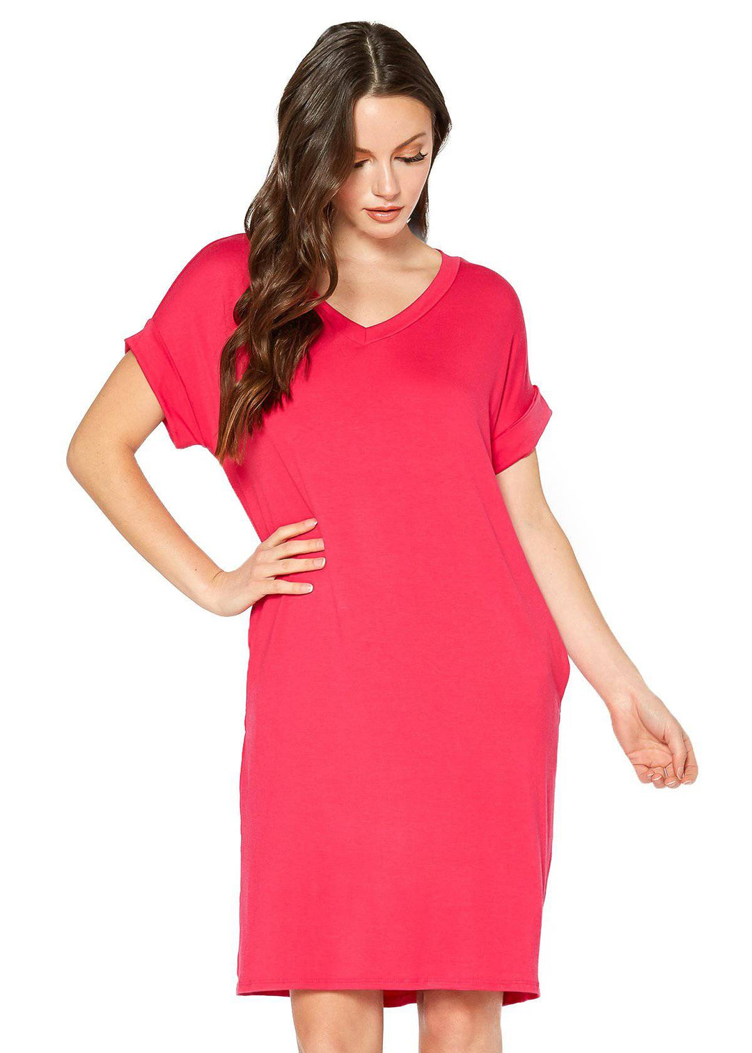 Women's Round Neck T-shirt Dress With Pockets