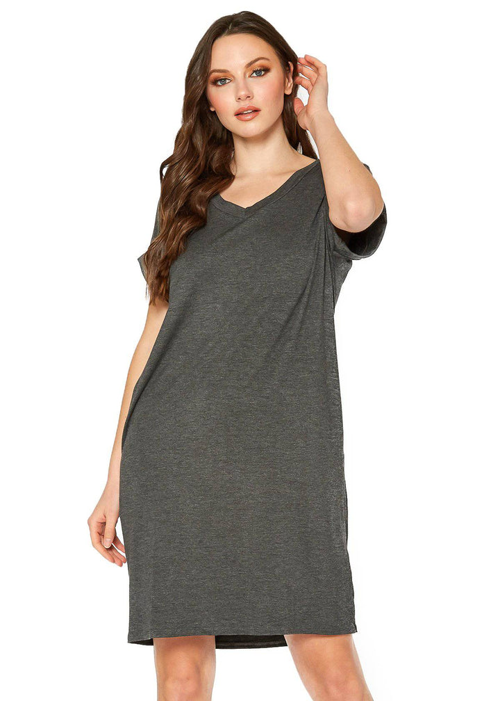 Women's Round Neck T-shirt Dress With Pockets
