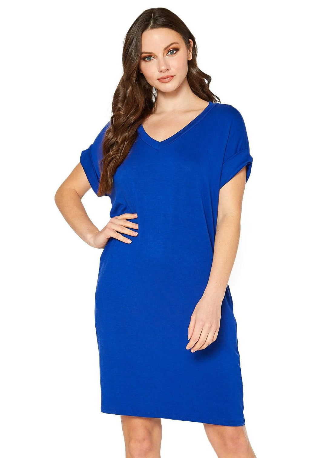 Women's Round Neck T-shirt Dress With Pockets