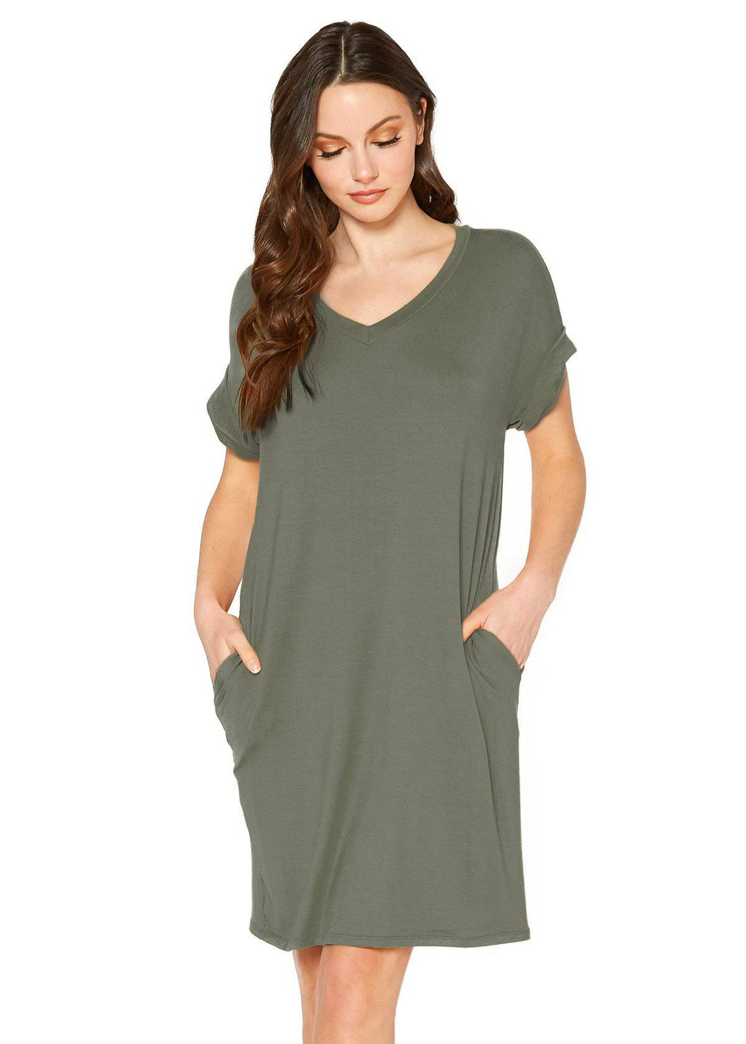 Women's Round Neck T-shirt Dress With Pockets