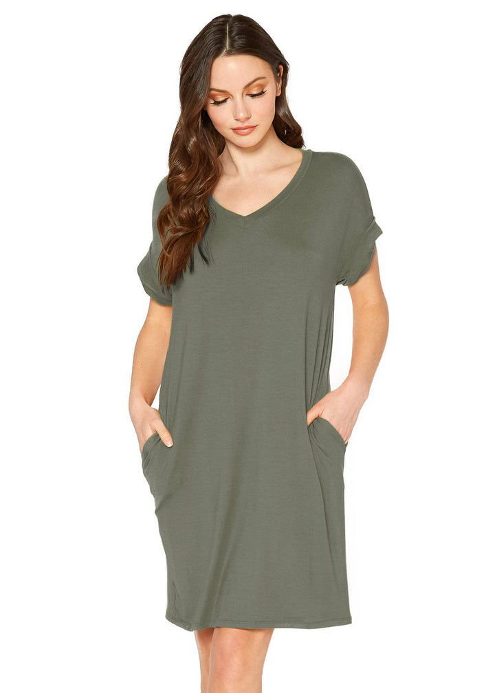 Women's Round Neck T-shirt Dress With Pockets