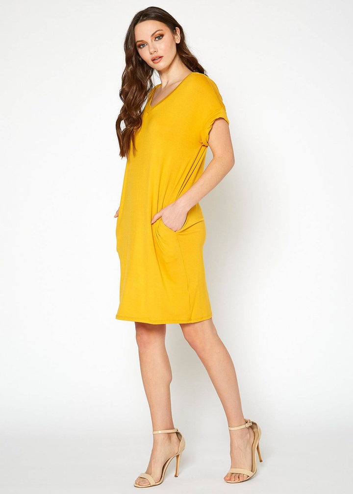 Women's Round Neck T-shirt Dress With Pockets