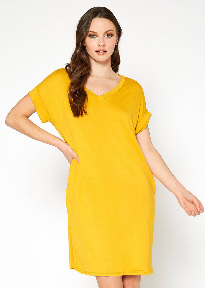Women's Round Neck T-shirt Dress With Pockets