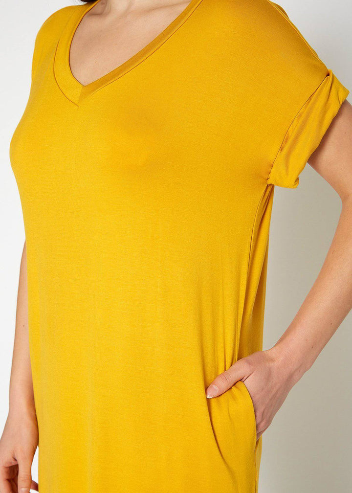 Women's Round Neck T-shirt Dress With Pockets