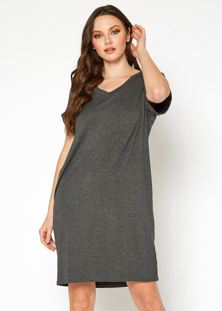 Women's Round Neck T-shirt Dress With Pockets