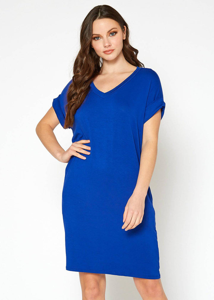 Women's Round Neck T-shirt Dress With Pockets