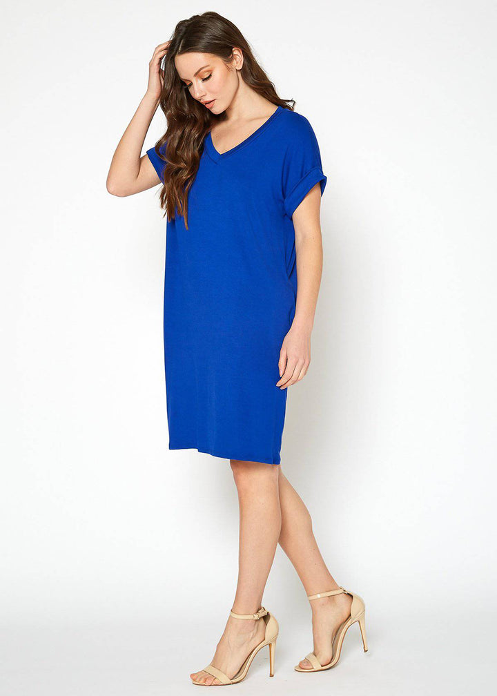 Women's Round Neck T-shirt Dress With Pockets
