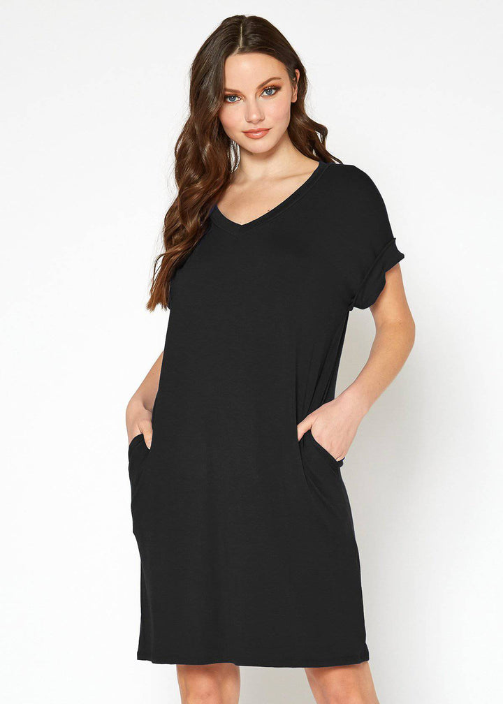 Women's Round Neck T-shirt Dress With Pockets