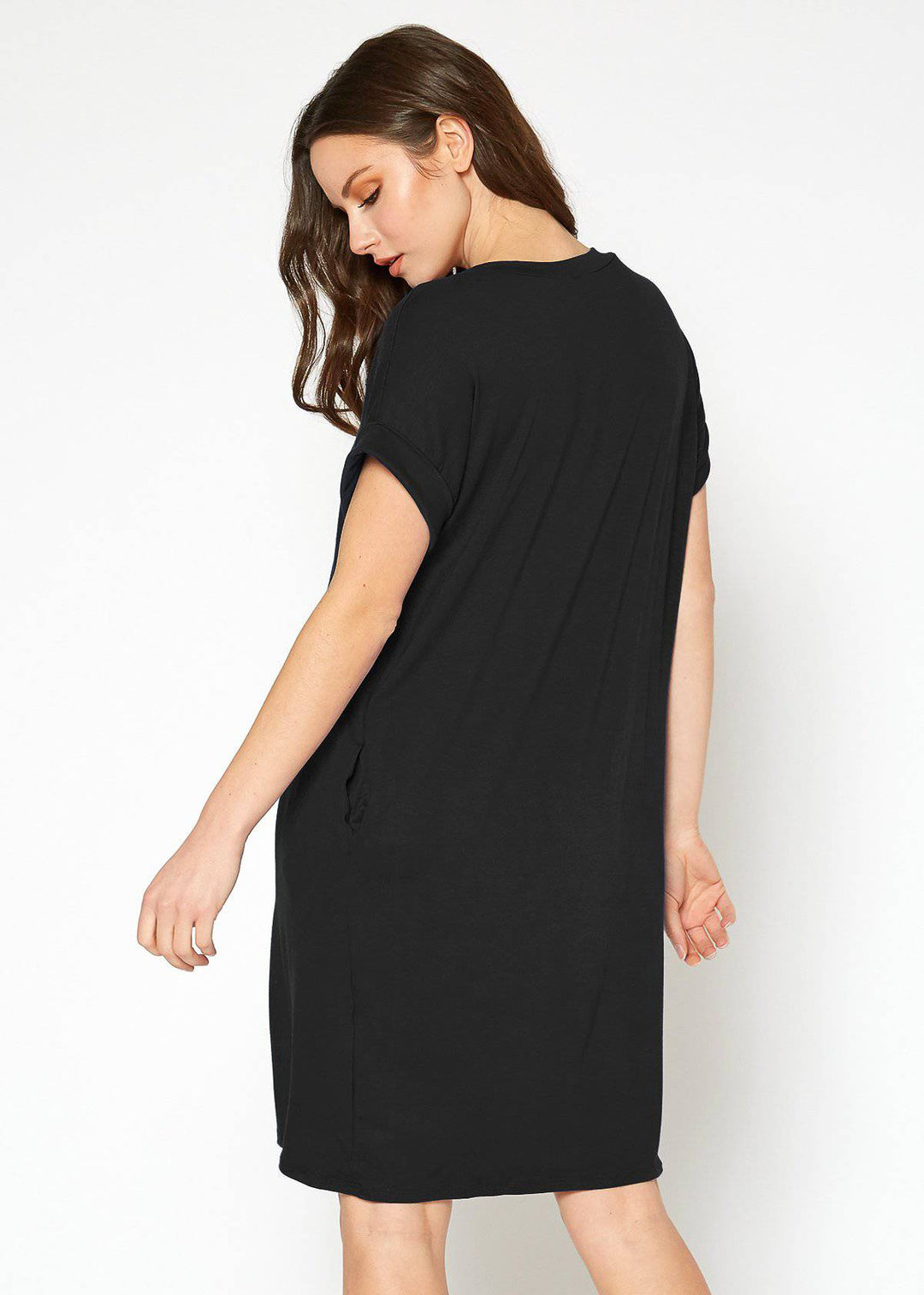 Women's Round Neck T-shirt Dress With Pockets