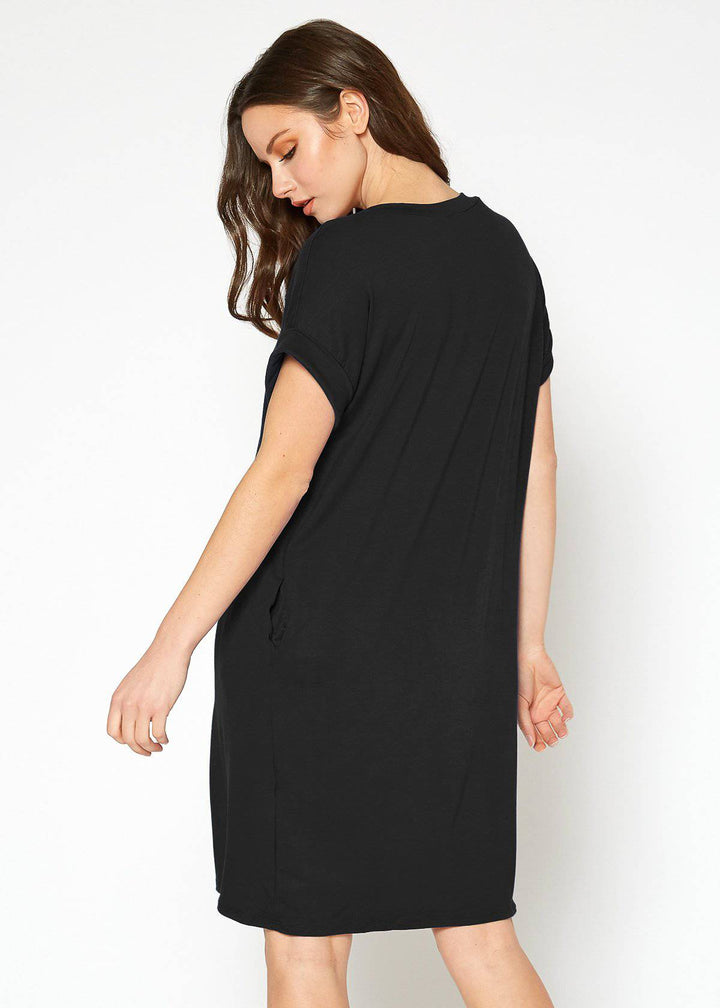 Women's Round Neck T-shirt Dress With Pockets