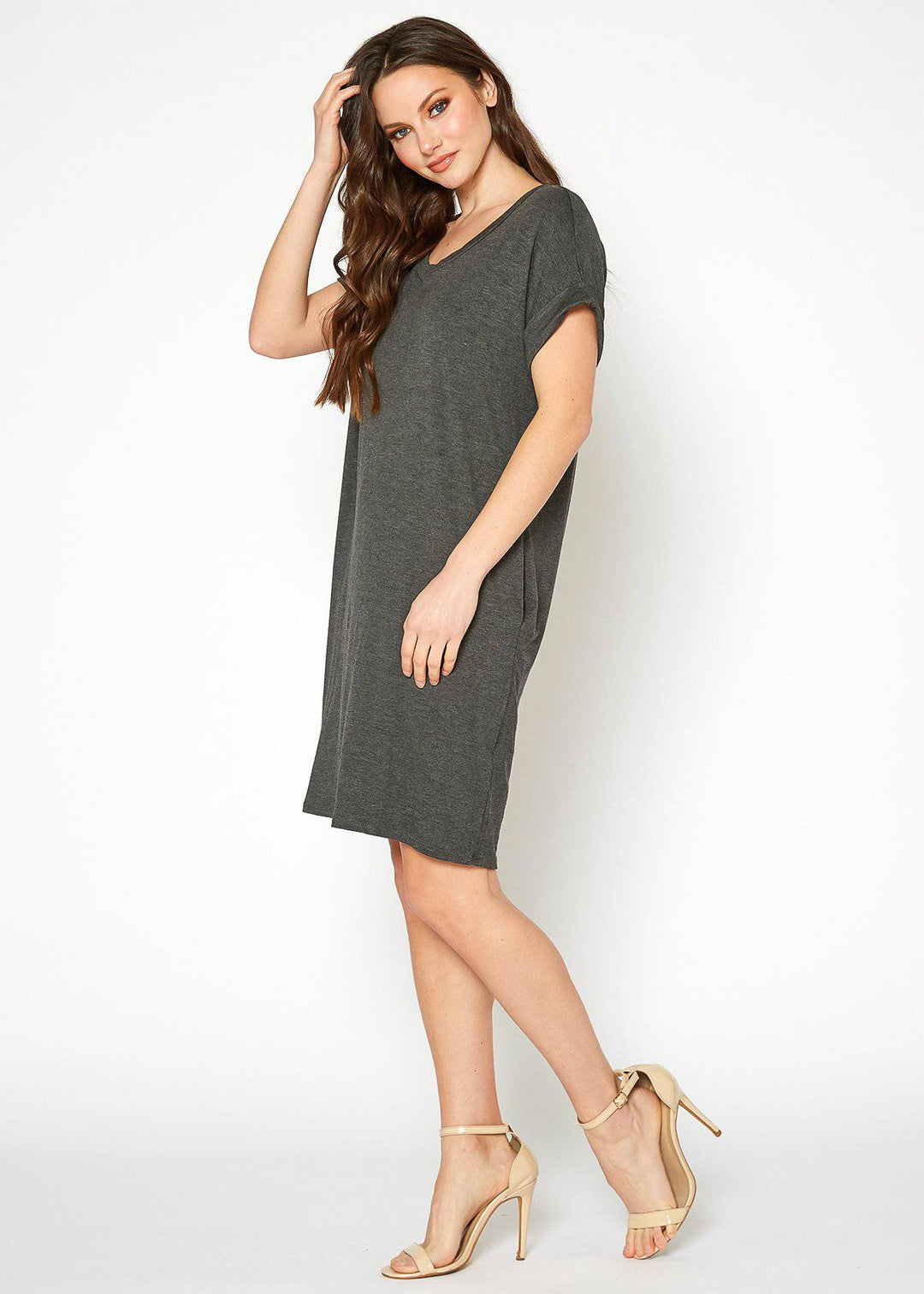 Women's Round Neck T-shirt Dress With Pockets