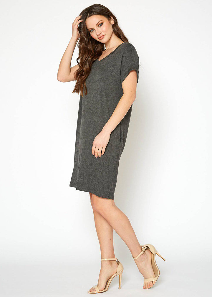 Women's Round Neck T-shirt Dress With Pockets
