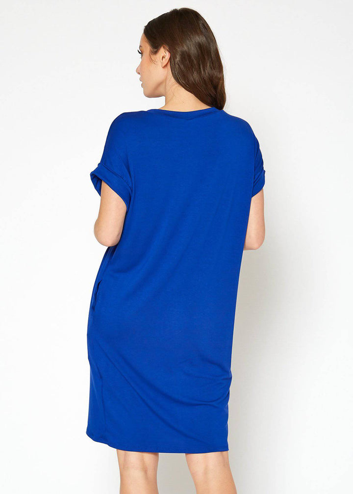Women's Round Neck T-shirt Dress With Pockets