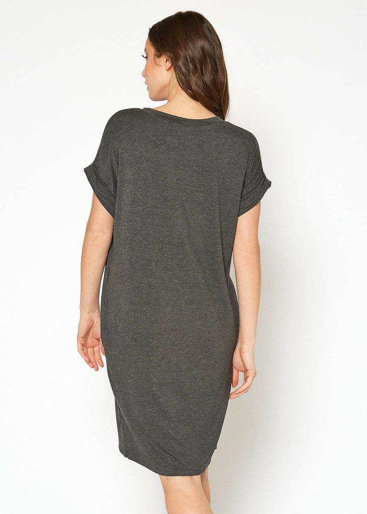 Women's Round Neck T-shirt Dress With Pockets