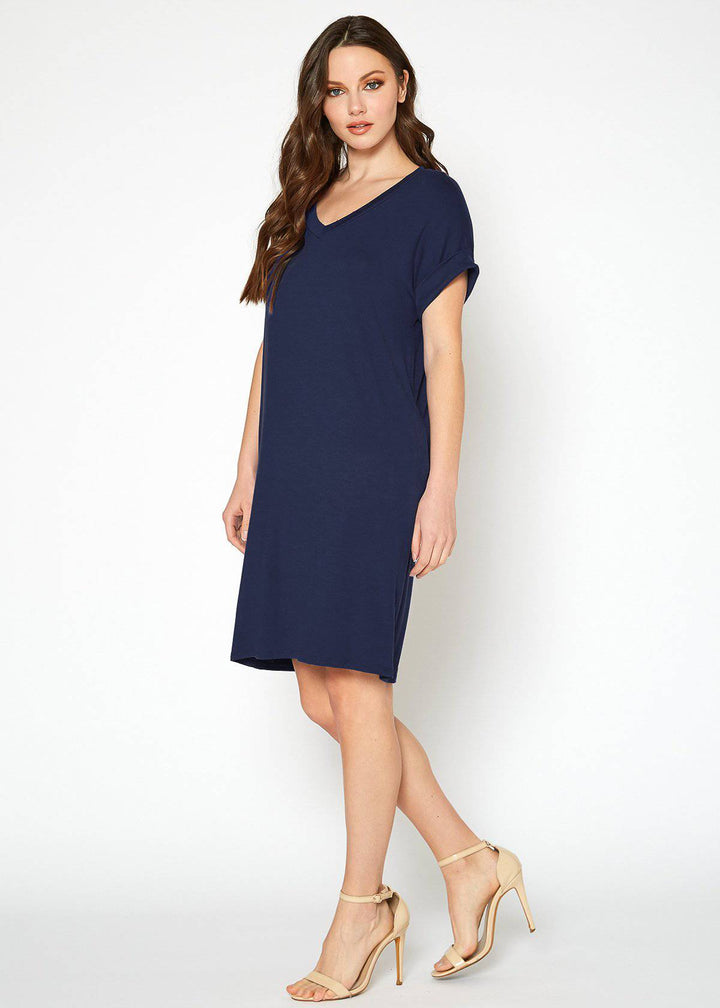 Women's Round Neck T-shirt Dress With Pockets