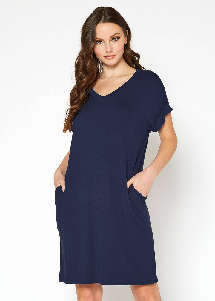 Women's Round Neck T-shirt Dress With Pockets