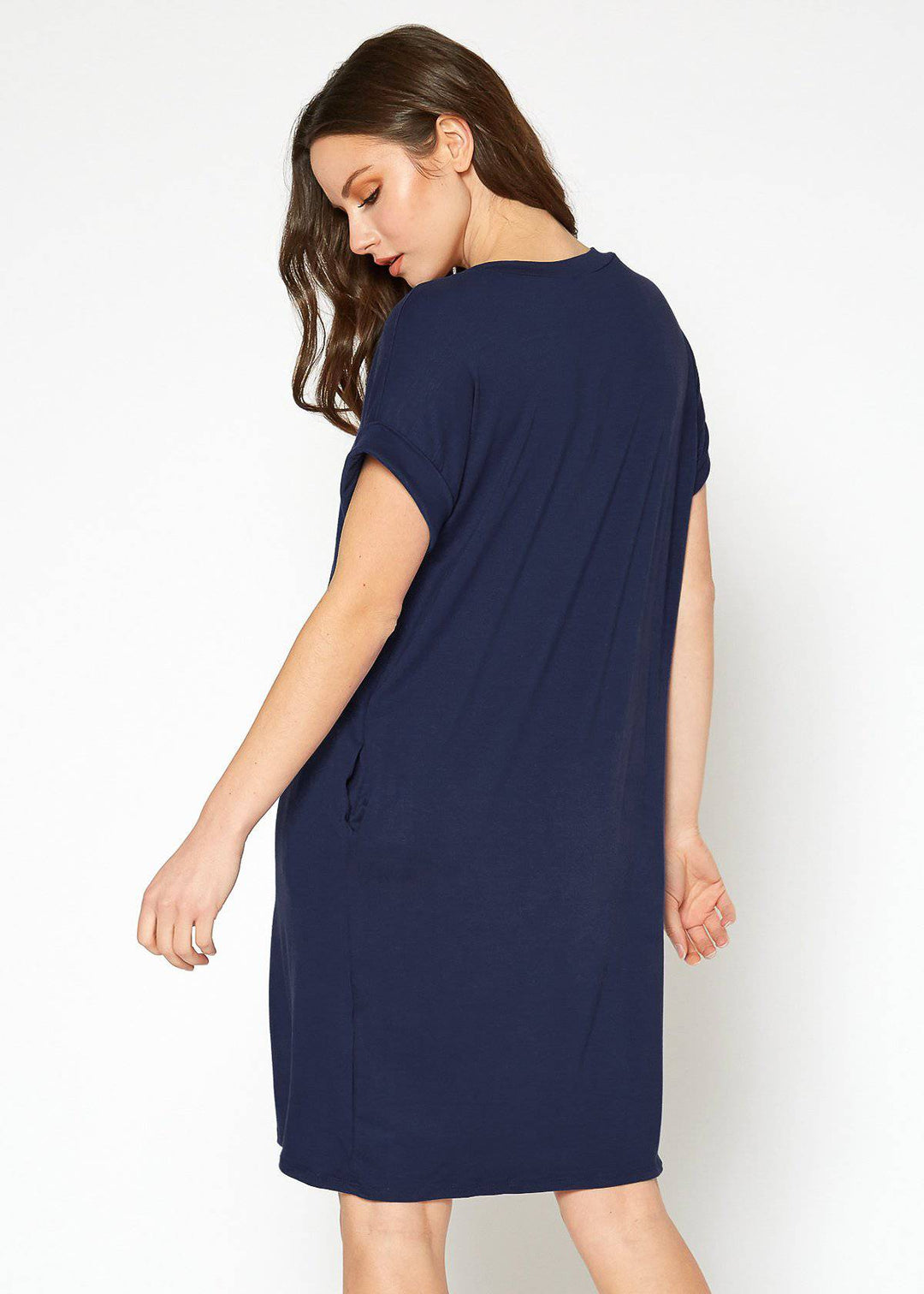 Women's Round Neck T-shirt Dress With Pockets
