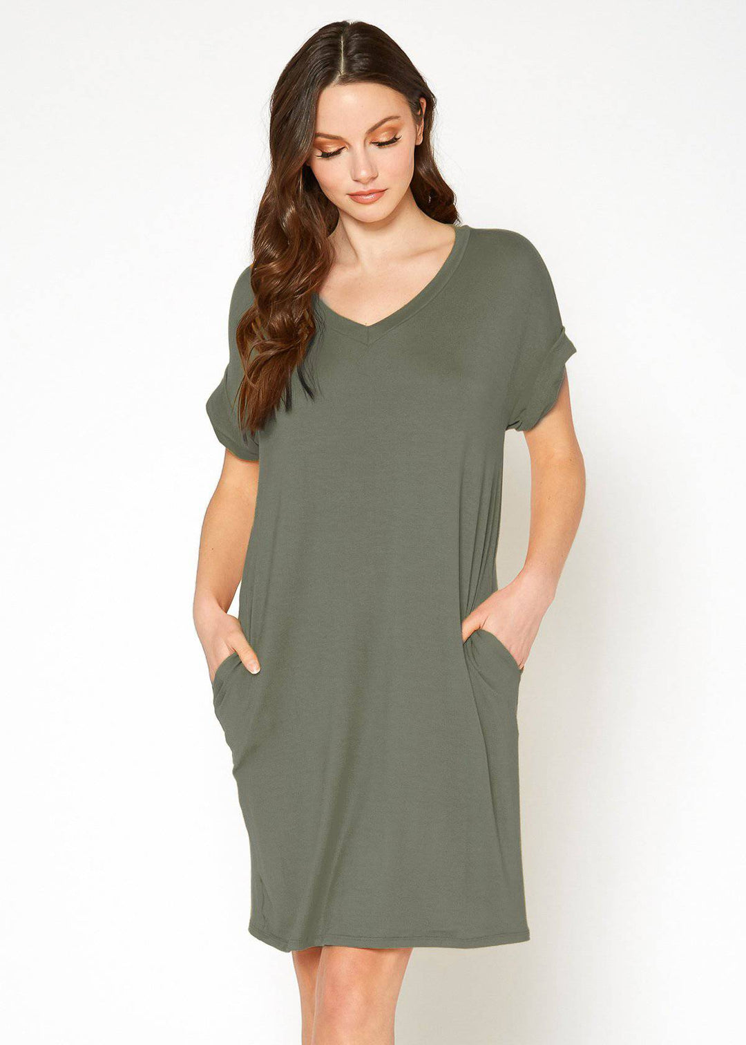Women's Round Neck T-shirt Dress With Pockets