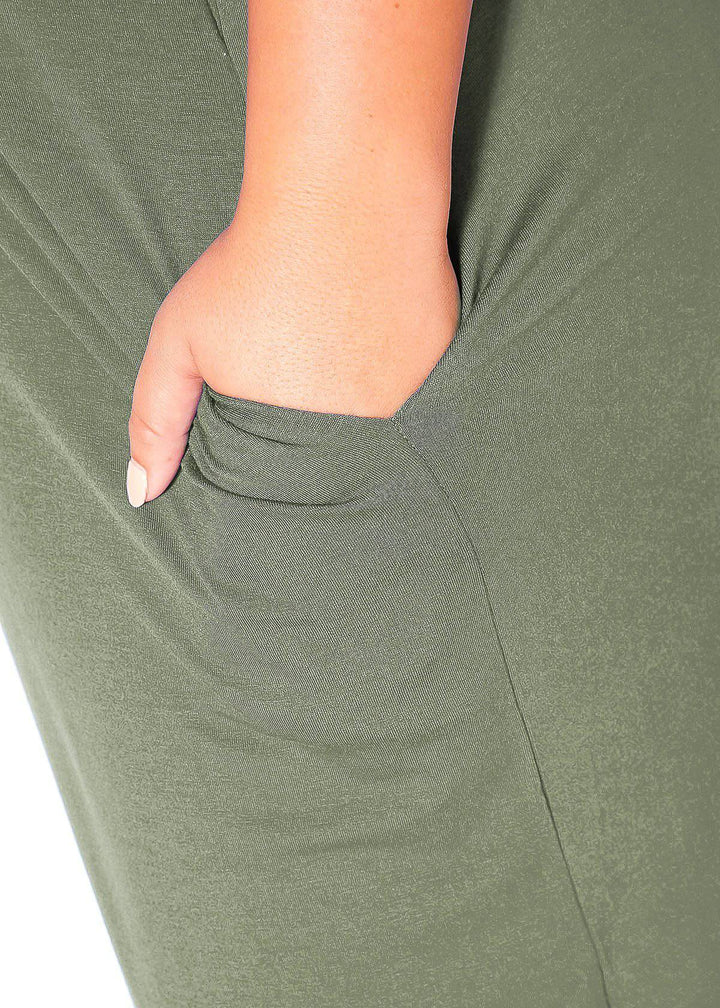 Women's Round Neck T-shirt Dress With Pockets