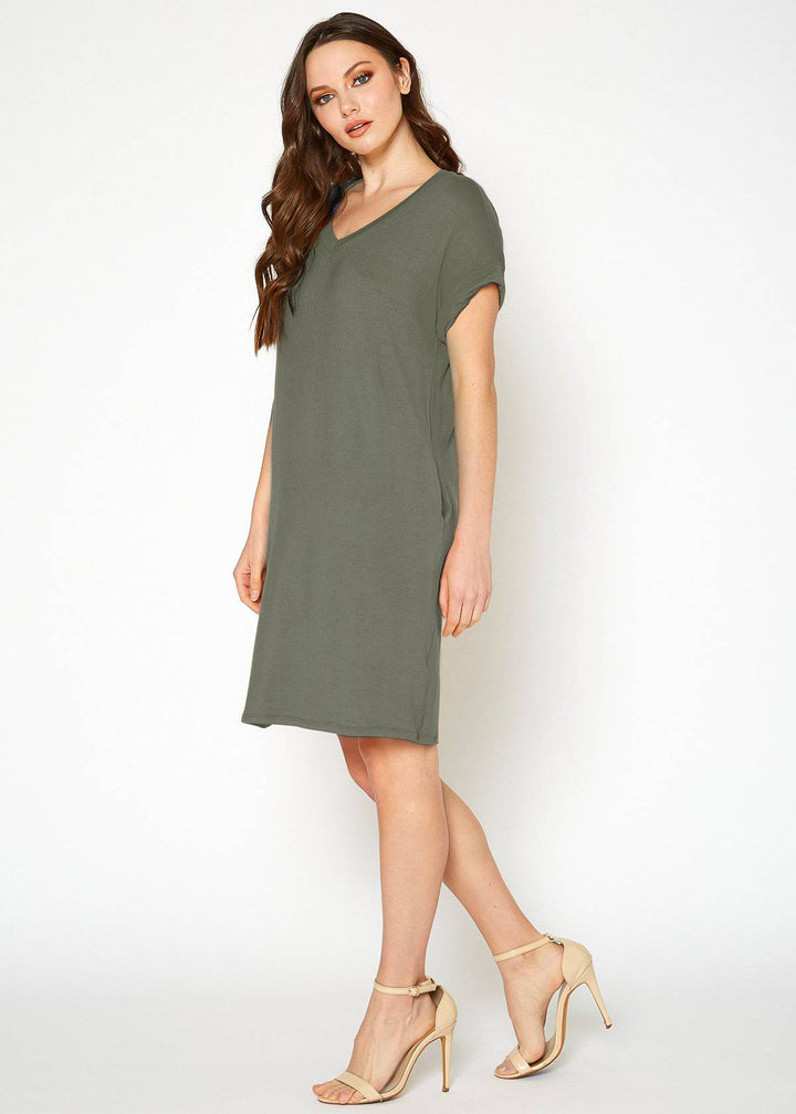 Women's Round Neck T-shirt Dress With Pockets
