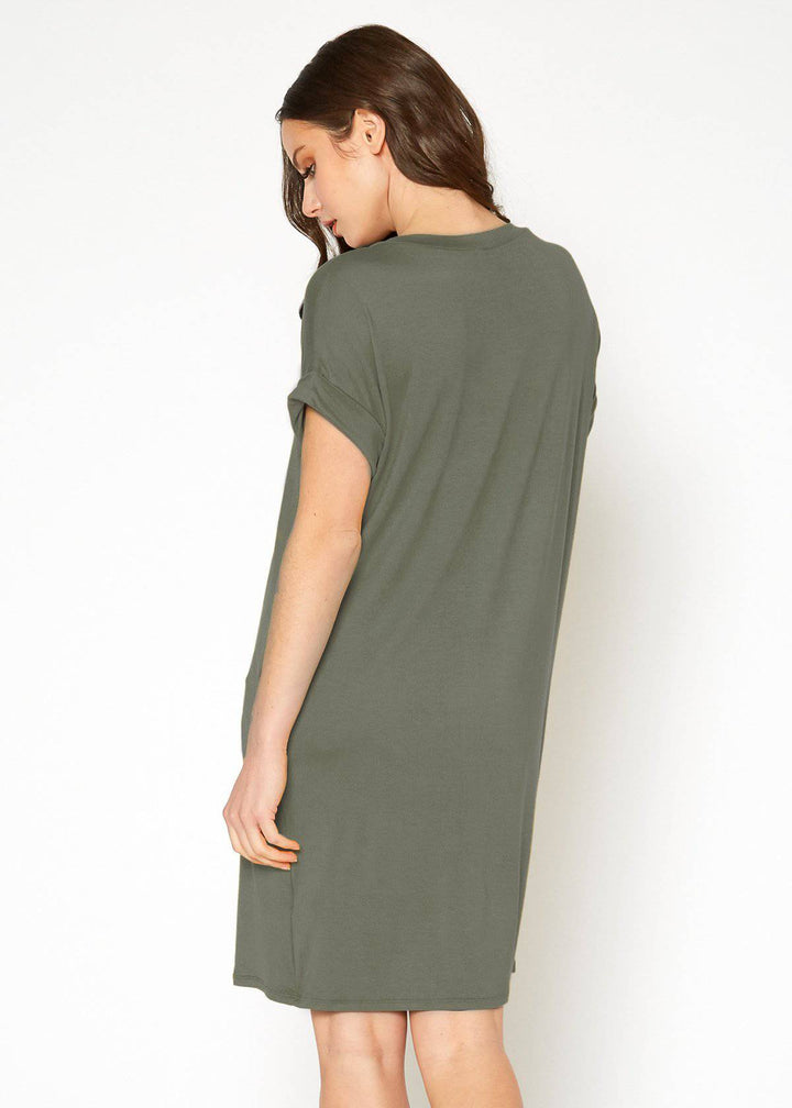 Women's Round Neck T-shirt Dress With Pockets